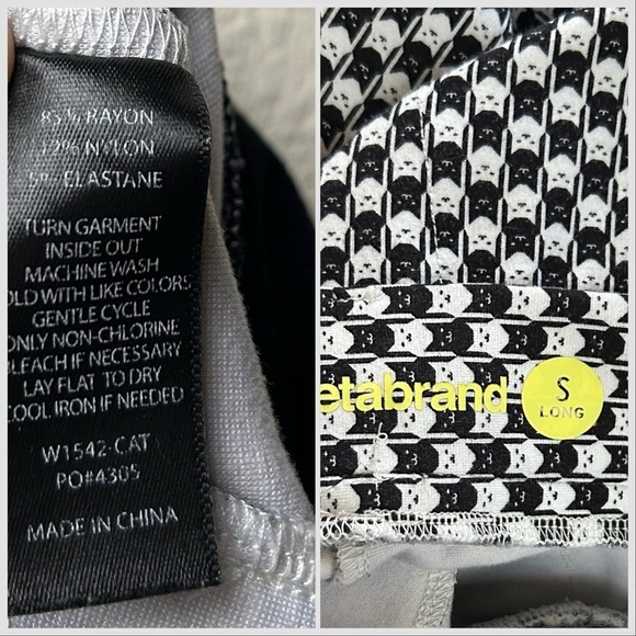 Betabrand Catstooth Chino Herringbone Pants High Waist Black White Cat Sz SL - Picture 15 of 16